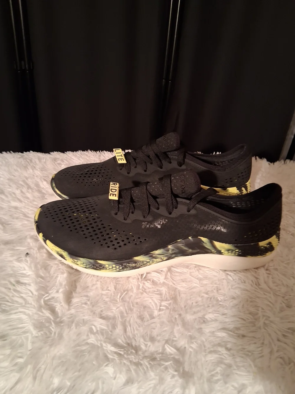 CROCS Black and Yellow LiteRide Slip-On Sneakers